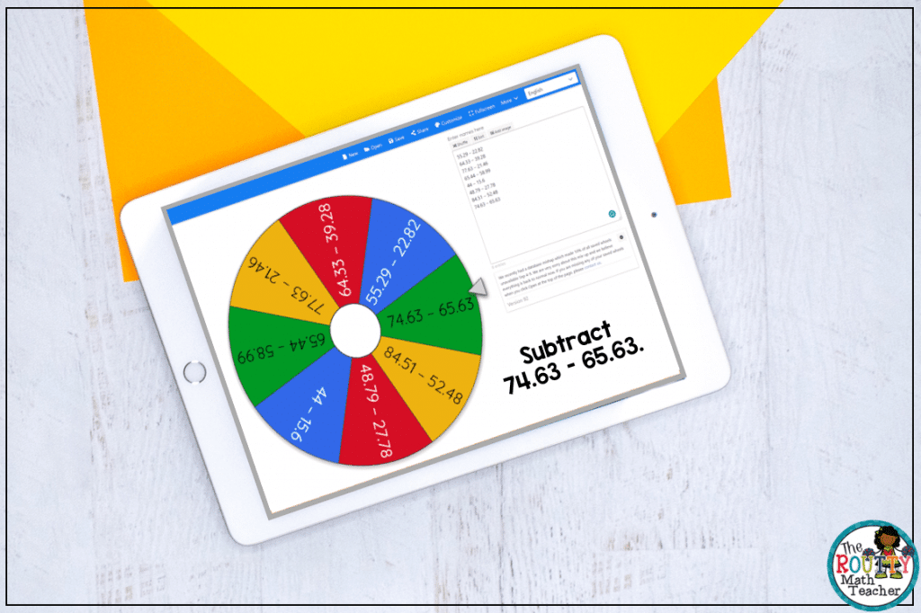 This is an example of a virtual spinner used to select a problem for students to complete.