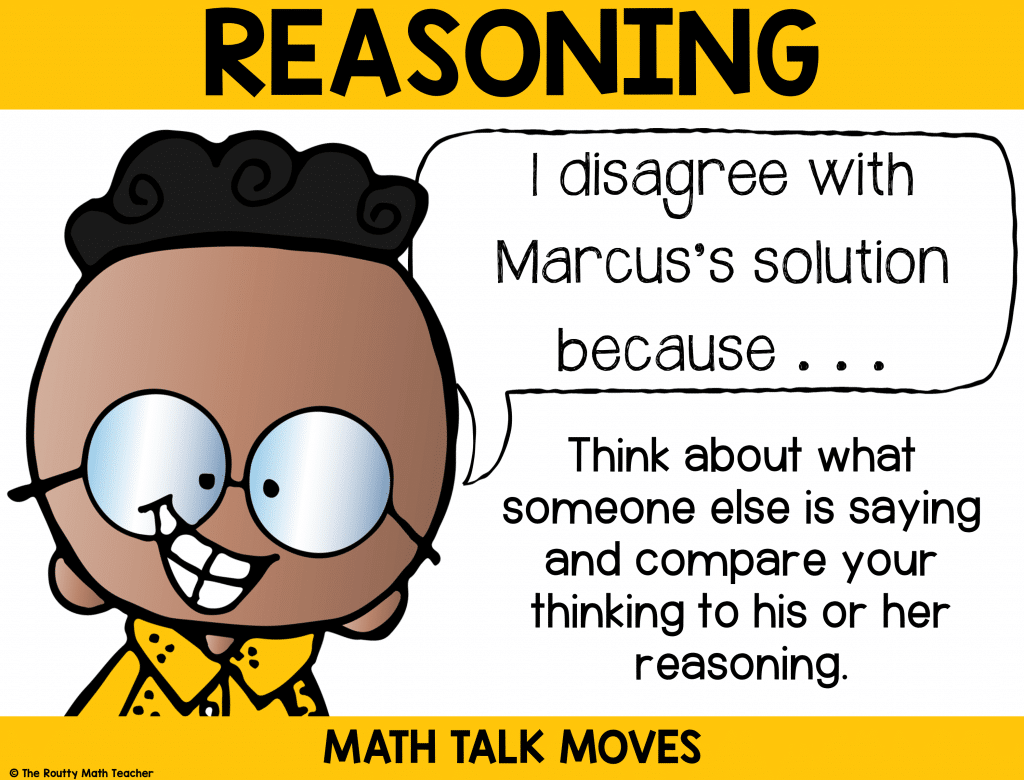 This poster shows how to use reasoning during math talk.