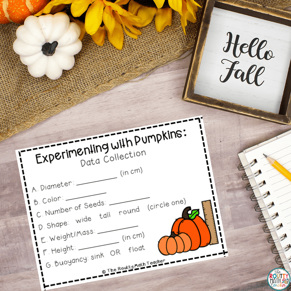 This data card shows the information students will collect about their pumpkins.