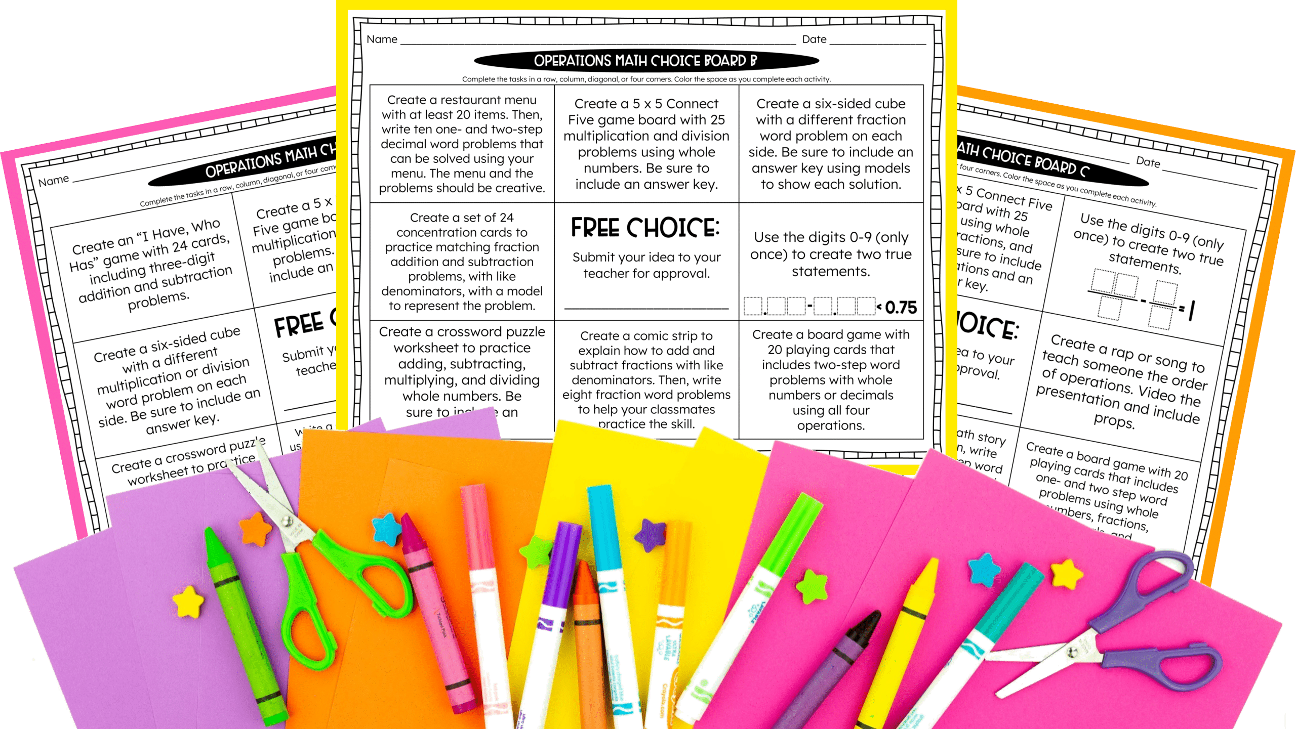 Math menus included in the pack.