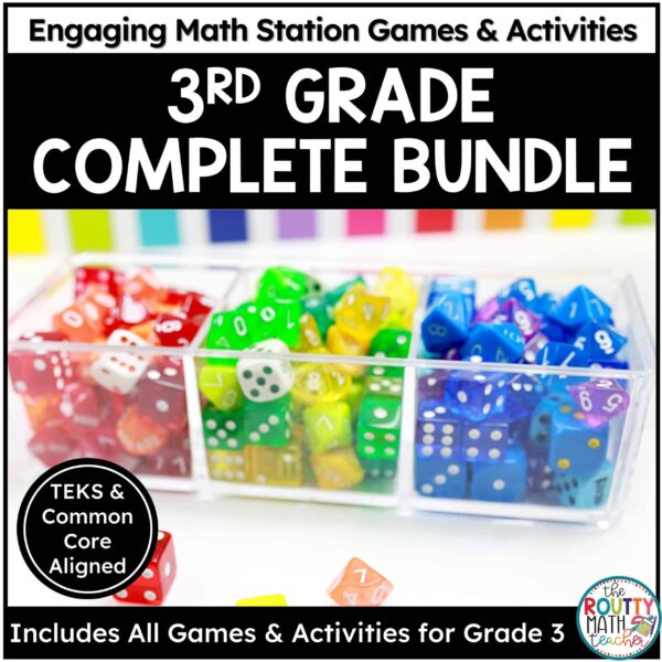 Fun 3rd Grade Math Dice Games Bundle: Roll and Cover Math Review Activities for Place Value, Whole Number Operations, and Fractions